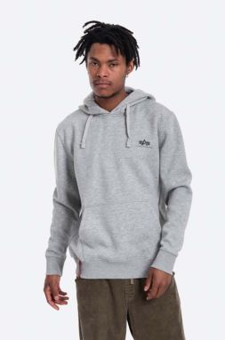 Mikina Alpha Industries Basic 196318.17-grey, pánska, šedá farba, s kapucňou, s potlačou