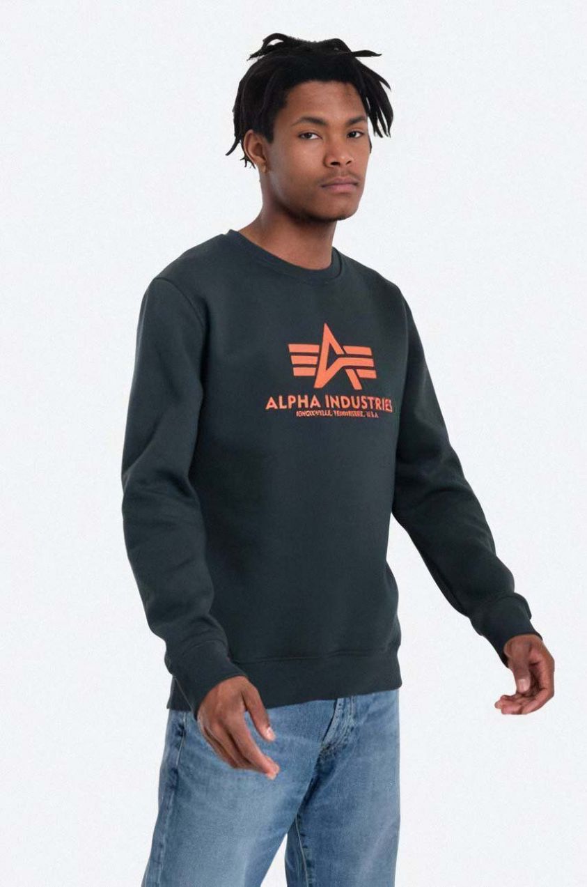 Mikina Alpha Industries Basic 178302.353, pánska, zelená farba, s potlačou