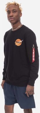 Mikina Alpha Industries NASA Davinci Sweater 136303.03-black, pánska, čierna farba, s potlačou