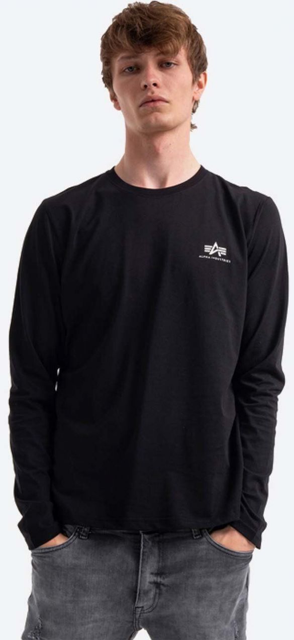 Bavlnené tričko s dlhým rukávom Alpha Industries Basic 198517.03, čierna farba, s potlačou