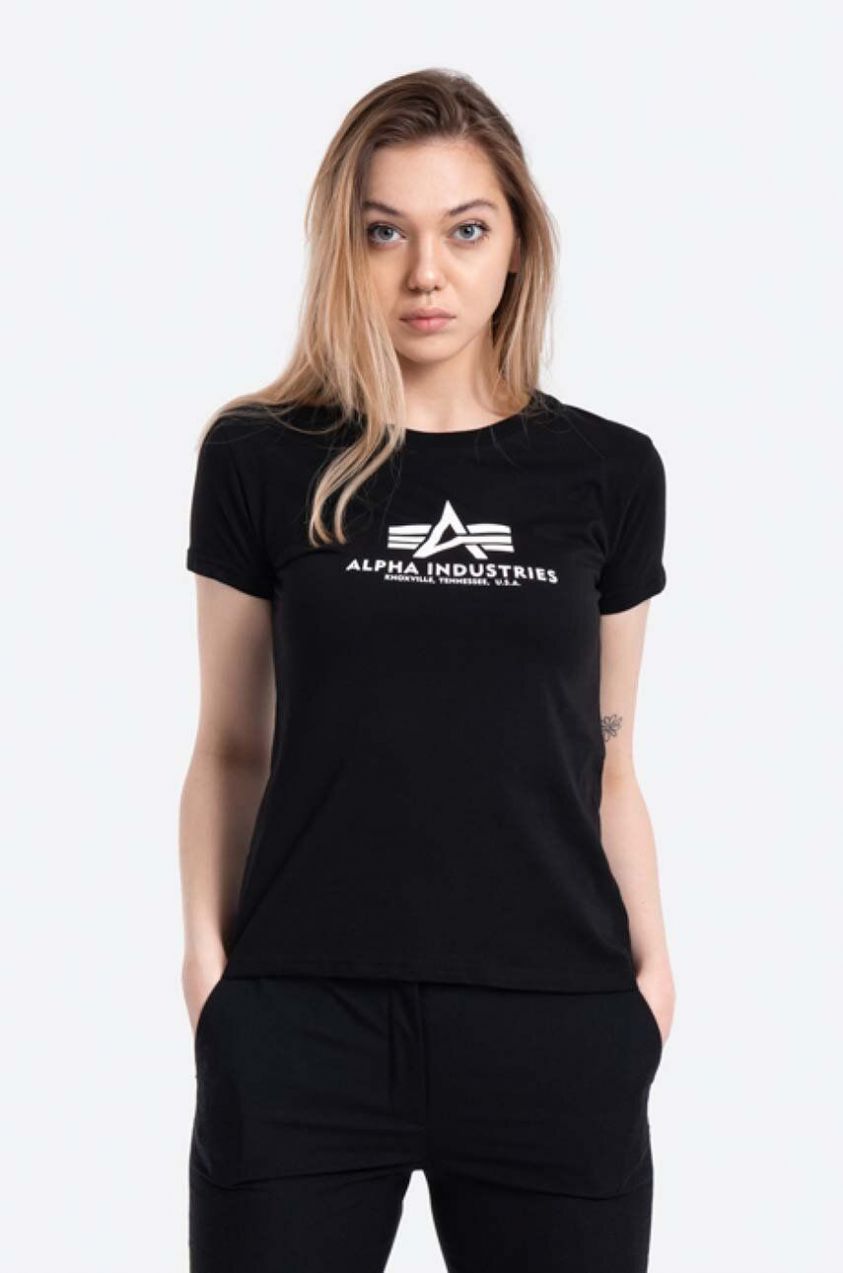 Bavlnené tričko Alpha Industries New Basic T 196051.03-black, čierna farba