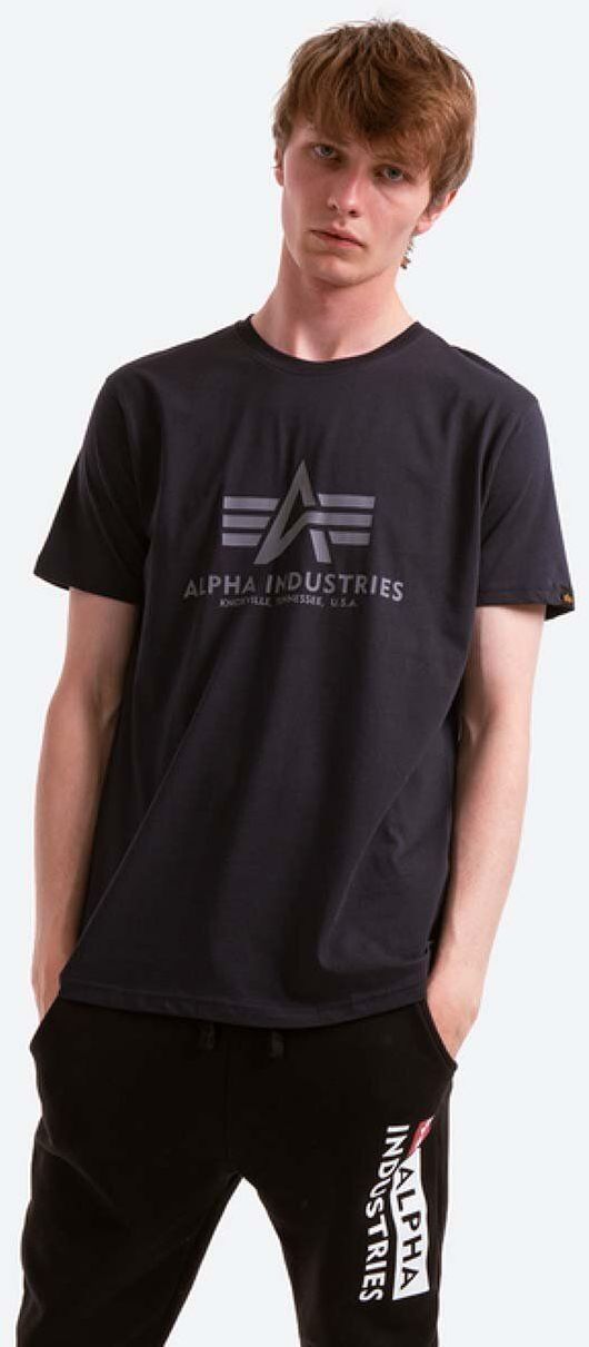 Bavlnené tričko Alpha Industries Basic 100501.07, tmavomodrá farba, s potlačou