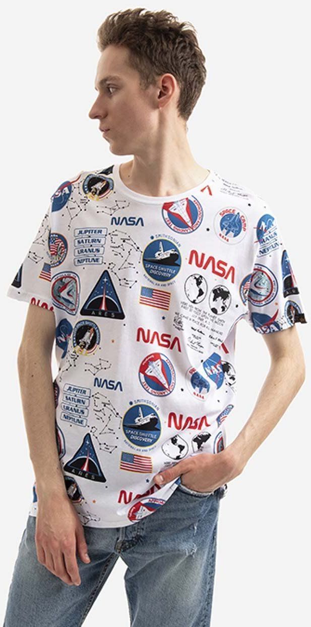 Bavlnené tričko Alpha Industries x NASA 116503.09-white, biela farba, vzorované