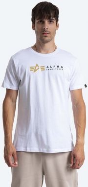 Bavlnené tričko Alpha Industries Label 118502FP.09-white, biela farba, s potlačou,  118502FP 09