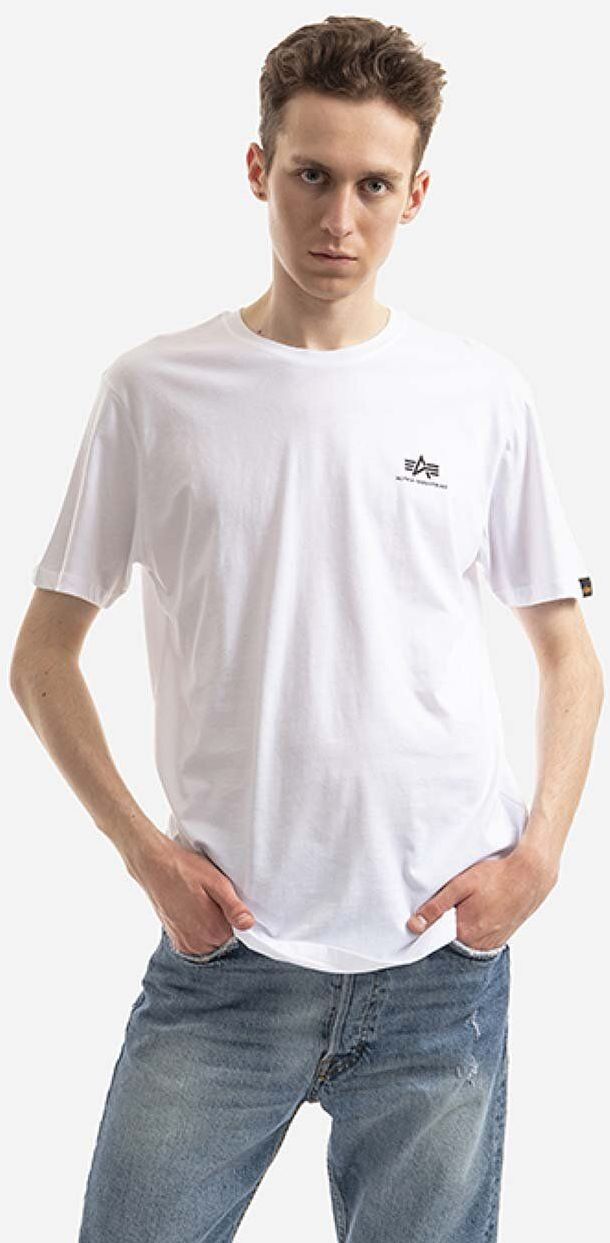 Bavlnené tričko Alpha Industries 128507CP.573-white, biela farba, s potlačou