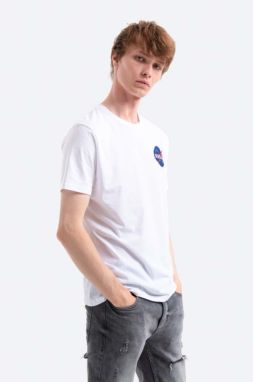 Bavlnené tričko Alpha Industries Space Shuttle T 176507.09, biela farba, s potlačou