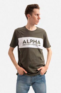 Bavlnené tričko Alpha Industries 186505.526-green, zelená farba, s potlačou