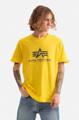 Bavlnené tričko Alpha Industries 100501.465-yellow, žltá farba, s potlačou