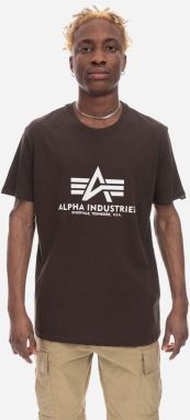 Bavlnené tričko Alpha Industries Basic 100501.413-brown, hnedá farba, s potlačou