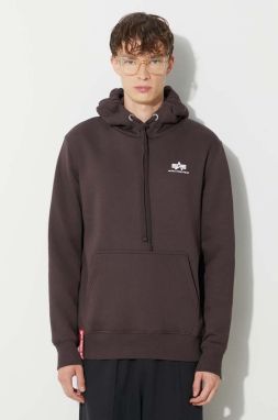 Mikina Alpha Industries Basic Hoody Small Logo 196318.696, pánska, hnedá farba, s kapucňou, s potlačou