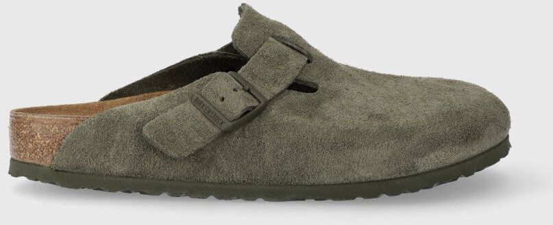 Semišové šľapky Birkenstock pánske, zelená farba
