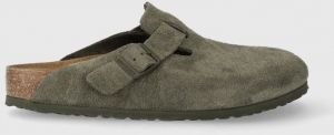 Semišové šľapky Birkenstock pánske, zelená farba