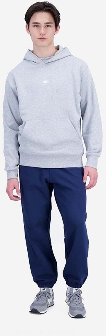Bavlnená mikina New Balance MT31502AG-2AG, pánska, šedá farba, s kapucňou, jednofarebná