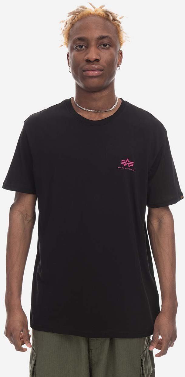 Bavlnené tričko Alpha Industries Basic T Small Logo 188505.693-black, čierna farba, jednofarebné