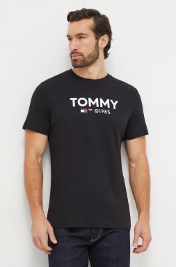 Bavlnené tričko Tommy Jeans pánsky, čierna farba, s potlačou