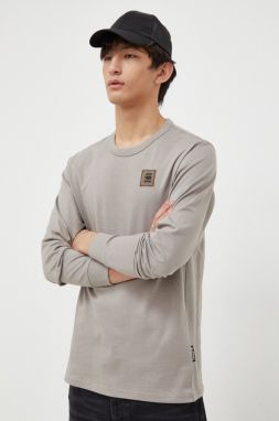 Bavlnené tričko s dlhým rukávom G-Star Raw šedá farba, jednofarebný