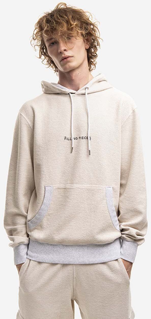 Bavlnená mikina Filling Pieces Reverse 80621231695-CREAM, pánska, béžová farba, s kapucňou, jednofarebná