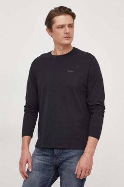 Bavlnené tričko s dlhým rukávom Pepe Jeans čierna farba, jednofarebný