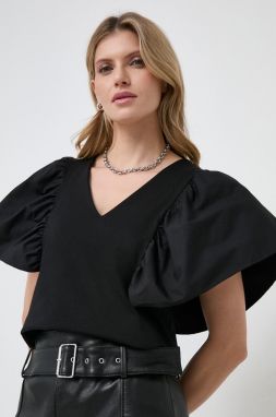 Bavlnená blúzka Karl Lagerfeld čierna farba, jednofarebná