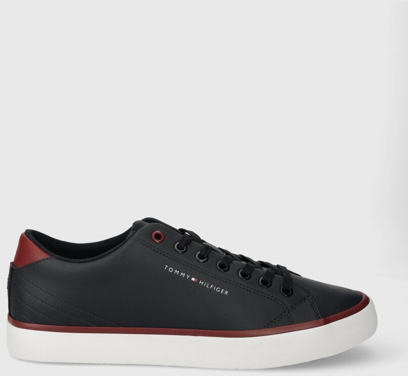 Kožené tenisky Tommy Hilfiger TH HI VULC CORE LOW LEATHER ESS pánske, tmavomodrá farba, FM0FM05041