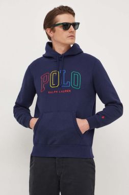 Mikina Polo Ralph Lauren pánska, tmavomodrá farba, s kapucňou, s nášivkou