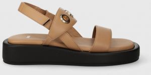 Kožené sandále BOSS Scarlet dámske, béžová farba, na platforme, 50513299