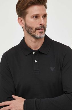 Tričko s dlhým rukávom Guess pánsky, čierna farba, jednofarebný