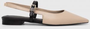 Kožené balerínky Tommy Hilfiger LEATHER SLING BACK BALLERINA béžová farba, s otvorenou pätou, FW0FW07772