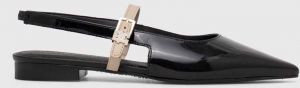 Kožené balerínky Tommy Hilfiger PATENT SLING BACK BALLERINA čierna farba, s otvorenou pätou, FW0FW07839