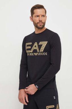 Tričko s dlhým rukávom EA7 Emporio Armani pánsky, čierna farba, s potlačou