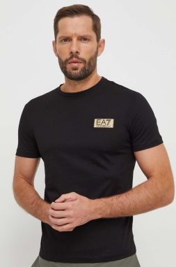 Bavlnené tričko EA7 Emporio Armani pánsky, čierna farba, jednofarebný