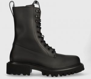 Členkové topánky Rains Palladium x 22600 Show Combat Boot pánske, čierna farba