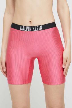 Šortky Calvin Klein dámske, fialová farba, jednofarebné, stredne vysoký pás