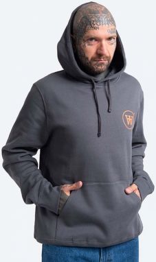 Bavlnená mikina Wood Ian Hoodie 10135605-2424 GREY MELANGE pánska, šedá farba, s kapucňou, s potlačou