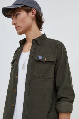 Manšestrová košeľa Superdry zelená farba, regular, s golierom button-down