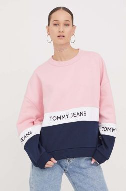 Mikina Tommy Jeans dámska, ružová farba, vzorovaná