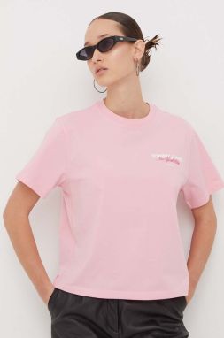 Bavlnené tričko Tommy Jeans dámsky, ružová farba