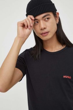 Bavlnené tričko HUGO 3-pak pánsky, čierna farba, jednofarebný
