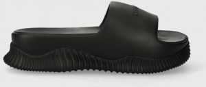 Šľapky Calvin Klein TEXTURE HYBRID SLIDE dámske, čierna farba, na platforme, HW0HW01850