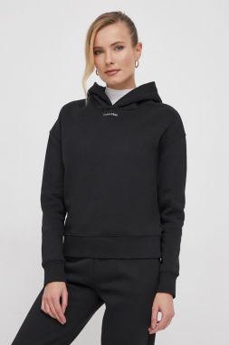 Mikina Calvin Klein dámska, čierna farba, s kapucňou, jednofarebná