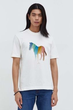Bavlnené tričko PS Paul Smith pánsky, béžová farba, s potlačou