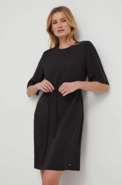 Šaty Calvin Klein čierna farba, mini, rovný strih