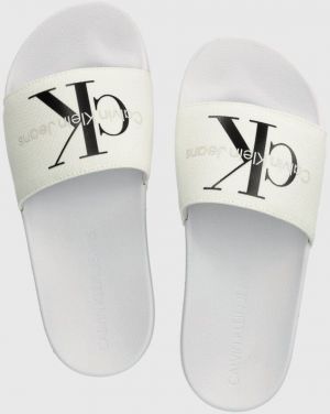 Šľapky Calvin Klein Jeans SLIDE MONOGRAM CO dámske, biela farba, YW0YW00103,