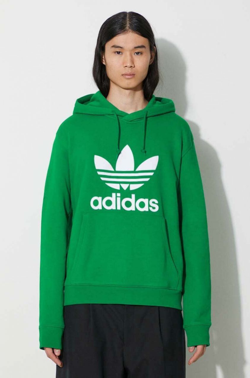 Bavlnená mikina adidas Originals Adicolor Classics Trefoil pánska, zelená farba, s kapucňou, s potlačou, IM9403