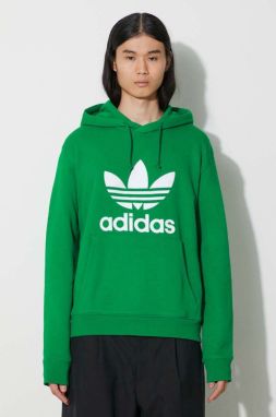 Bavlnená mikina adidas Originals Adicolor Classics Trefoil pánska, zelená farba, s kapucňou, s potlačou, IM9403