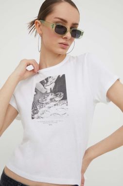 Bavlnené tričko Abercrombie & Fitch dámsky, biela farba