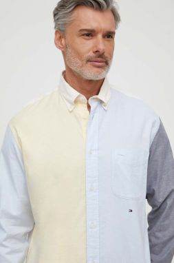 Košeľa Tommy Hilfiger pánska, žltá farba, regular, s golierom button-down