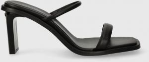 Kožené šľapky Calvin Klein PADDED CURVED STIL SLIDE 70 dámske, čierna farba, na podpätku, HW0HW01992