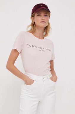 Bavlnené tričko Tommy Hilfiger dámsky, šedá farba