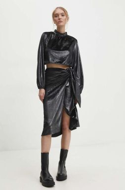 Zamatová sukňa Answear Lab čierna farba, midi, puzdrová